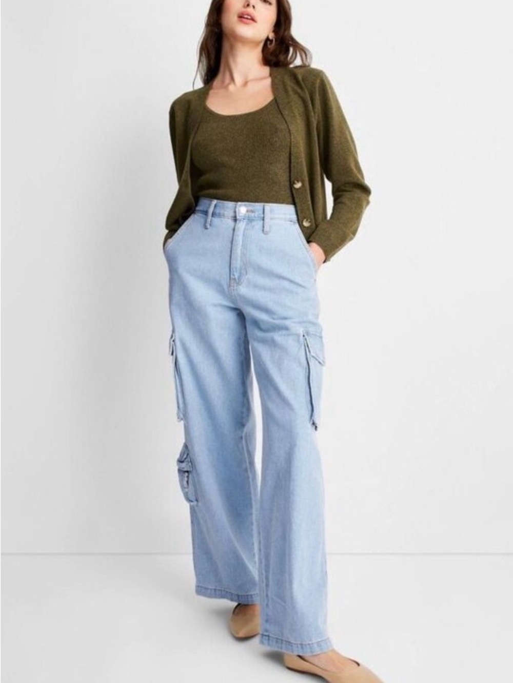 Universal Thread Light Blue Wide-Leg Cargo Jeans
